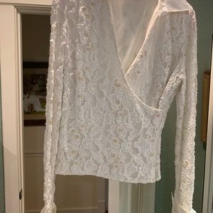 White lace and sequin top with pearls